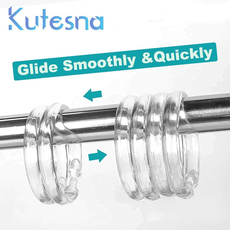 Kutesna 24PCS Shower Curtain Hooks,Clear Shower Curtain Rings,Plastic Shower Hooks,Easy to Snap Closure,Rust Proof Anti-Drop Shower Rings,Smooth Sliding Curtain Hooks for Bathroom Shower Rods Curtains - Image 3